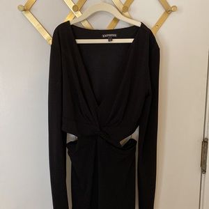 Black long sleeve dress with side and back cut outs.